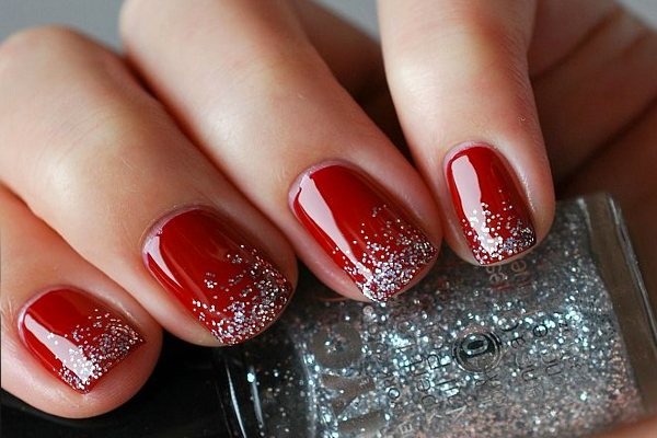 Gorgeous Winter Red Nail Art Designs Stylish Belles Red nail with silver glitter touches - Gorgeous Winter Red Nail Art Designs Stylish Belles