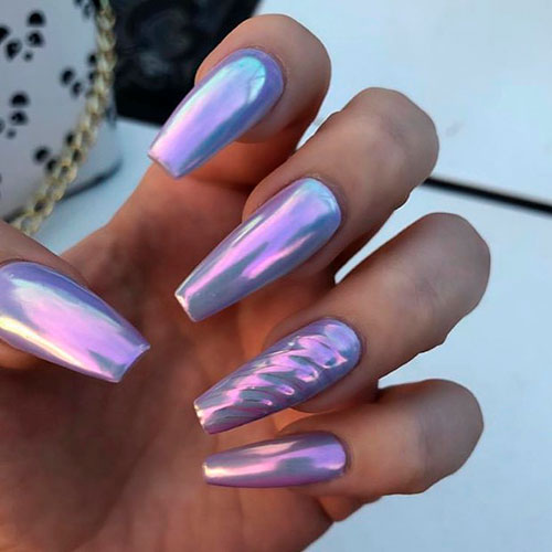 Cute Unicorn Chrome Nails Coffin