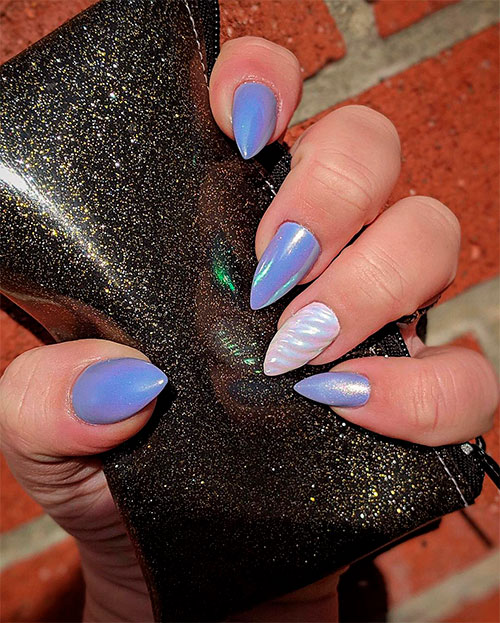 Cute unicorn nail art design with an accent unicorn horn nail!