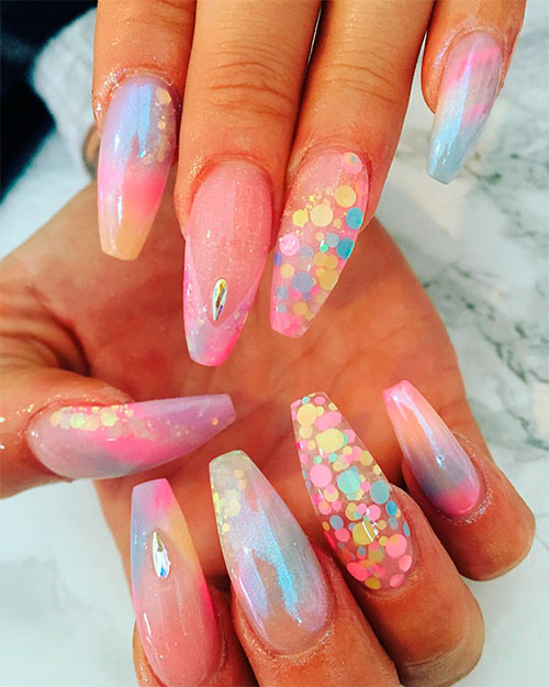 Fancy long coffin shaped unicorn nails!