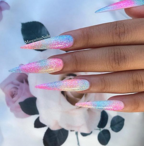 Gorgeous Stiletto Unicorn Nails Using Valentino Hard Gel & Glitter