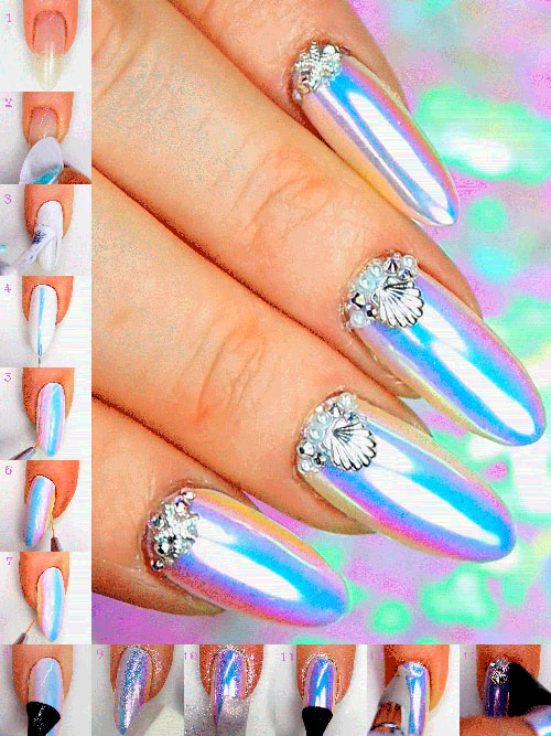 Mermaid Chrome Unicorn Nails - Step By Step Tutorial Mermaid Chrome Unicorn Nails - Step By Step Tutorial
