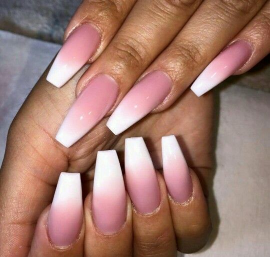 Acrylic pink and white ombre coffin nails long shaped set