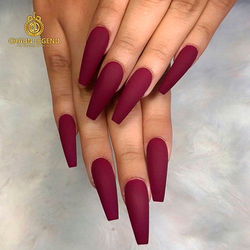 Amazing matte burgundy long coffin nails