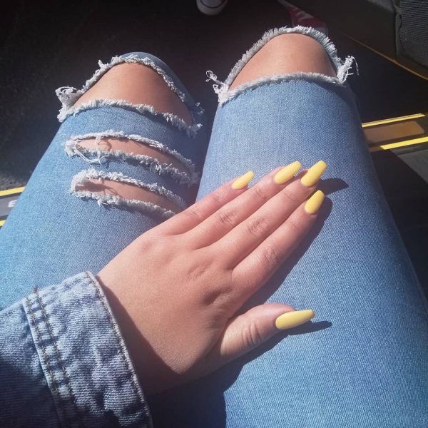 The Best Coffin Nails Ideas That Suit Everyone Nice Yellow Matte Coffin Nails Elegant