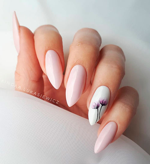 Hybrid Nail Art Manicure with Floral Accent Nail for Spring 2019