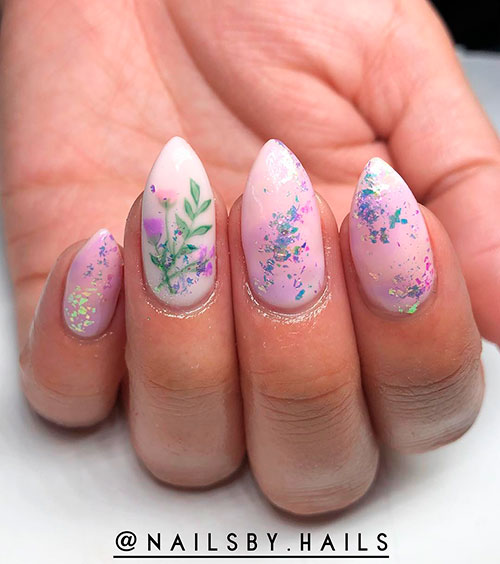 Magic glitter floral stiletto spring nails