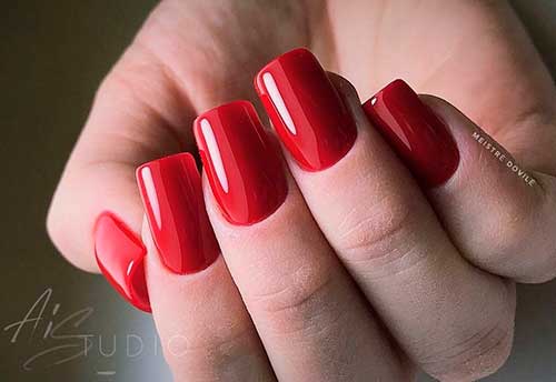 Awesome classic long red square nails!