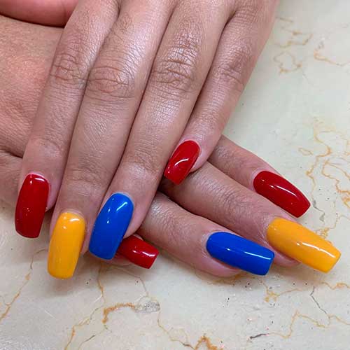Cute red Yellow Blue Nails Cute red Yellow Blue Nails