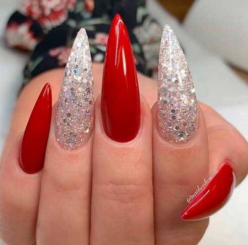 red and silver nails stiletto shape red and silver nails stiletto shape, Christmas nails