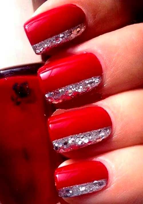 Red nail polish with silver glitter touches for an amazing look, Red and Silver Nails