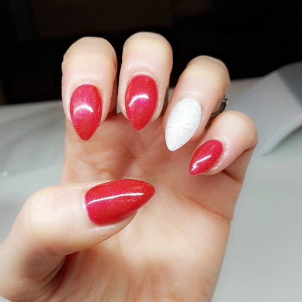 Red nails with an accent white nail idea, Red and White Nails