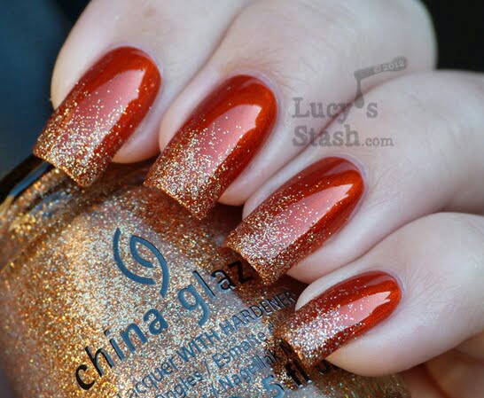 Red nails with gold glitter touches, red and gold nails