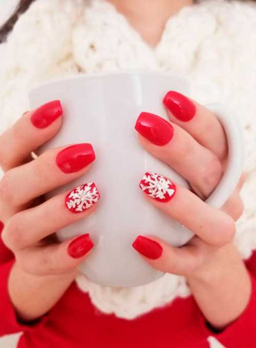 Red nails with white snowflake idea, Red and White Nails