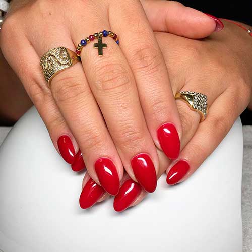 Stunning classic almond red acrylic nails