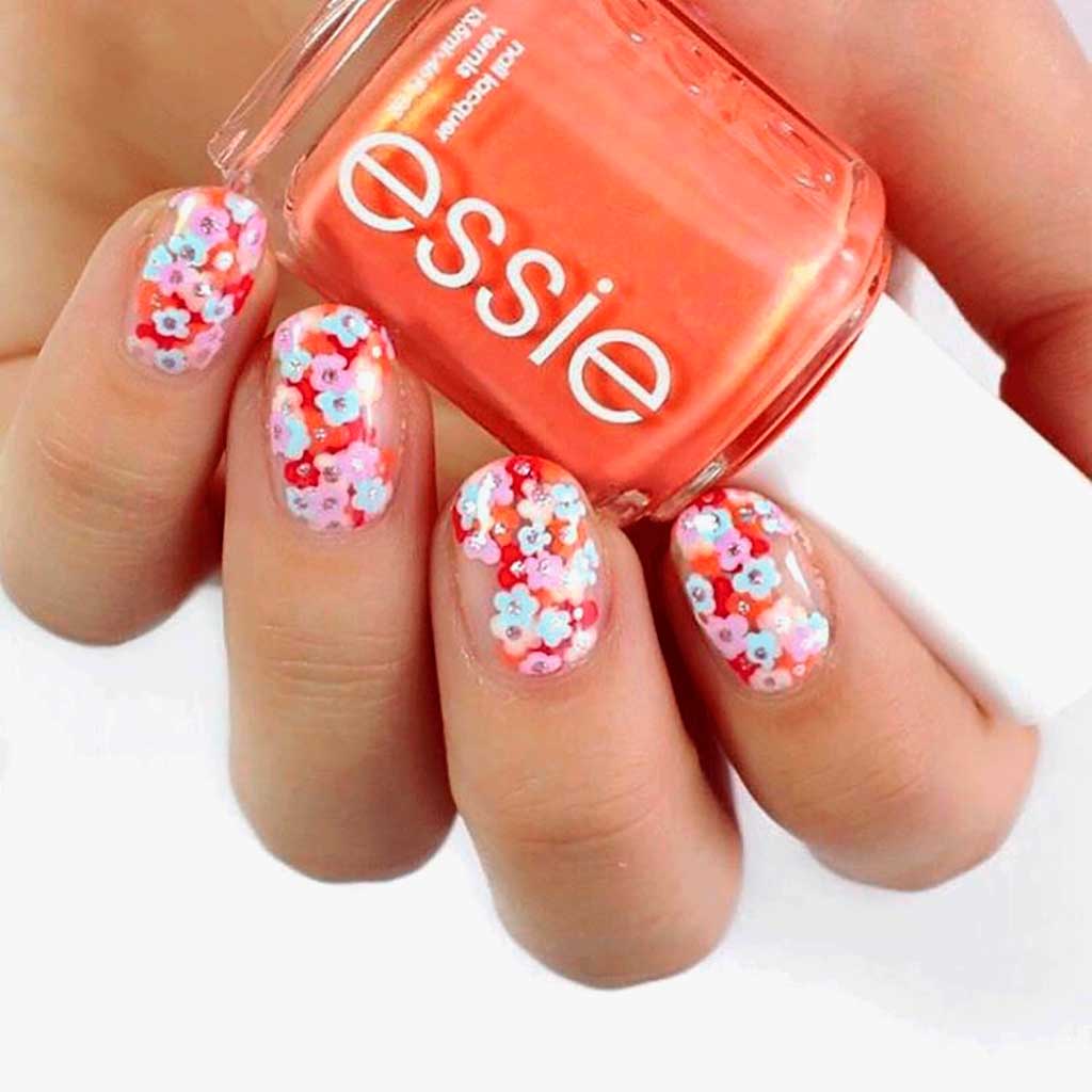 Short Spring Floral nails design