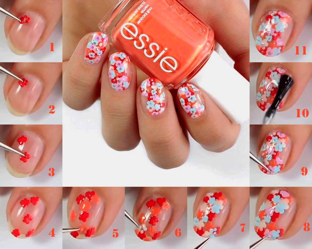 Floral spring easy nail art design tutorial