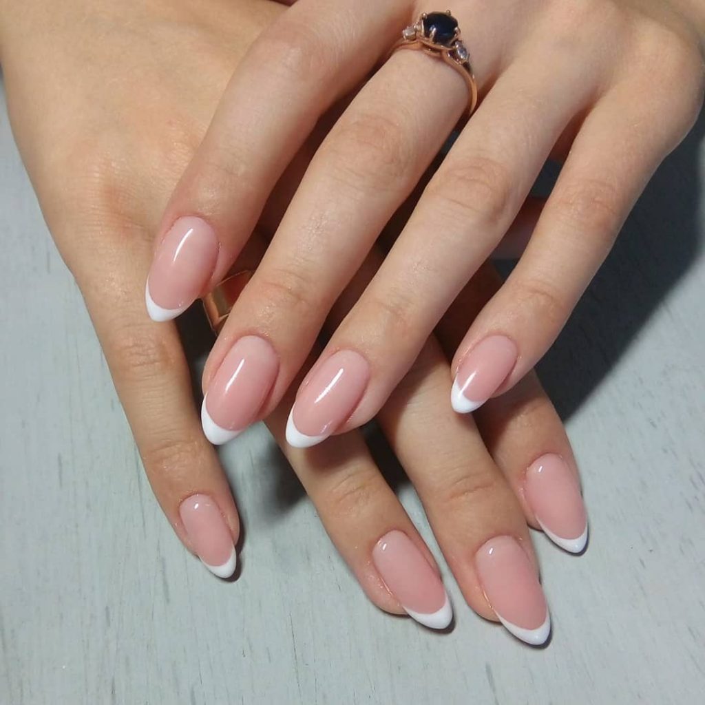 Stunning classic almond short french tip nails