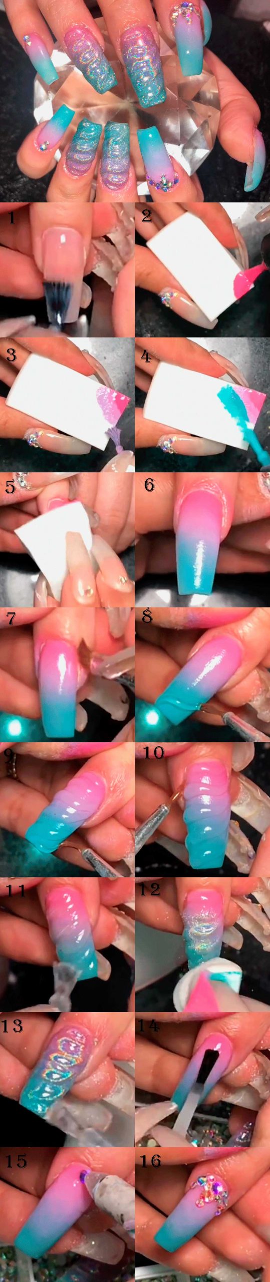 Ombré Unicorn Nails (step by step) Tutorial step by step Ombré Unicorn Nails Tutorial
