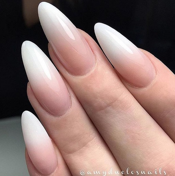 Cute long almond-shaped french ombre nails