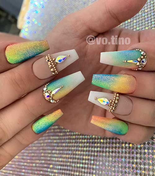 Cute matte unicorn fairy dust nails glitter design