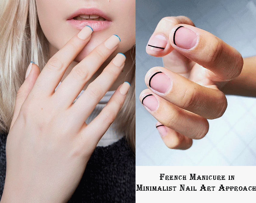 Stylish black and blue minimalist French tip nail designs