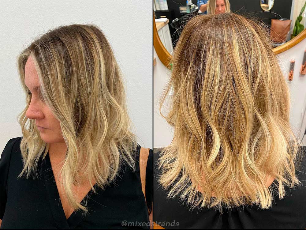 Gorgeous medium blonde with dark roots hair style for fine hair!