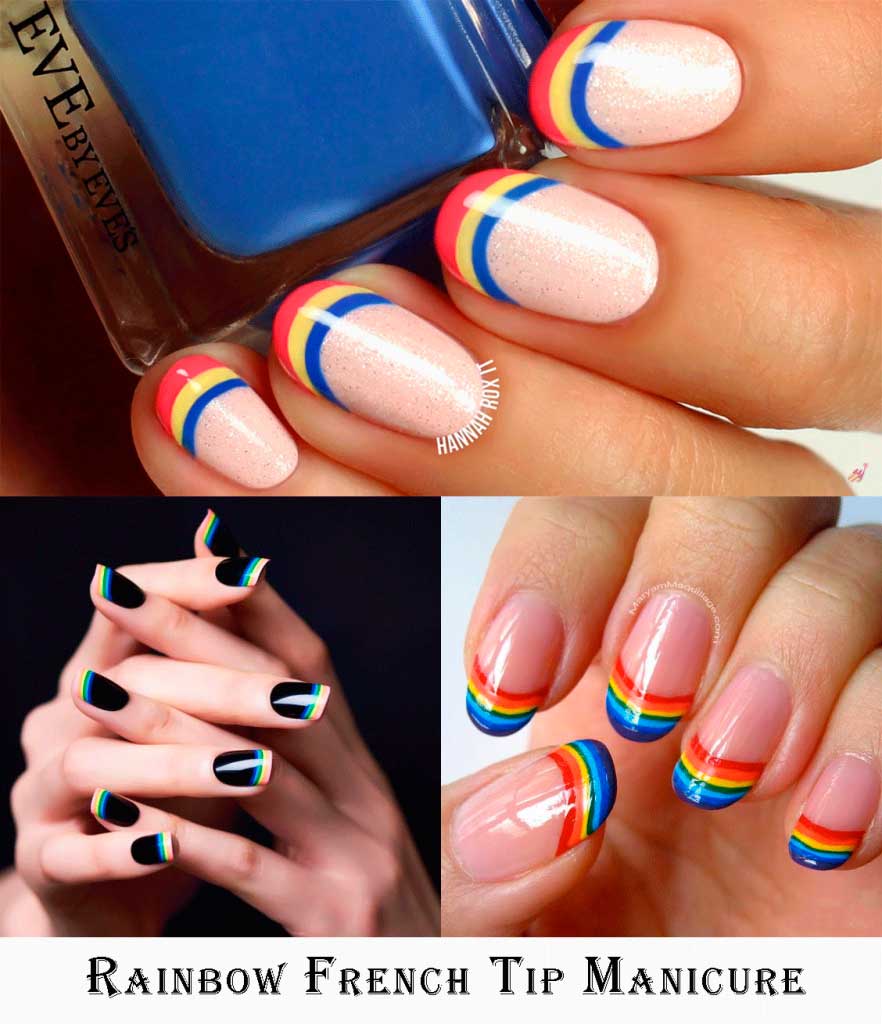 Different Rainbow french tip nail designs