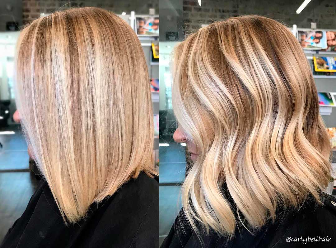 Straight and wavy blunt lob haircut ideas