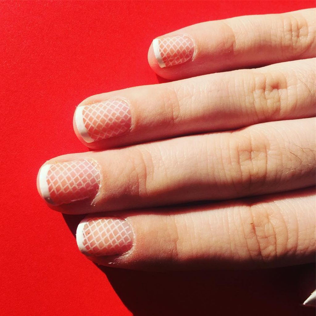 Stunning White Fishnet French Manicure! Stunning short White Fishnet french tip nails over nude base color