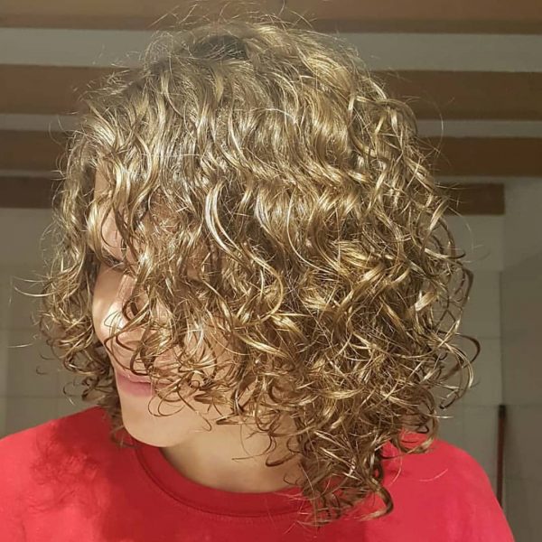 Amazing Natural curly Hair with Side Tapered Bangs