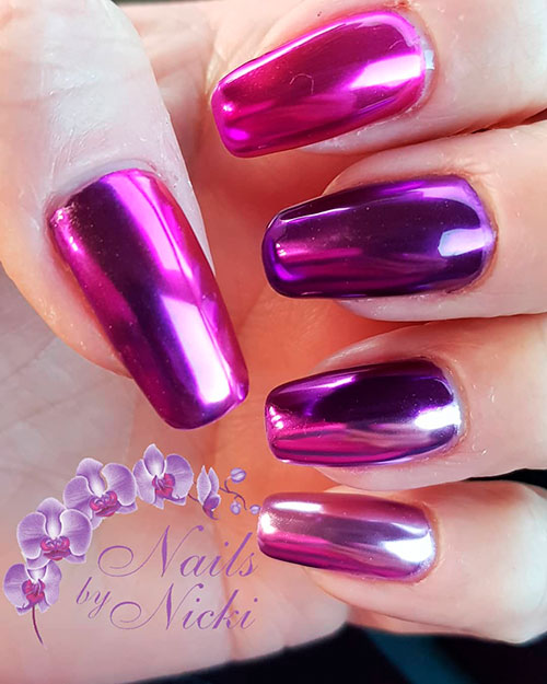 Cute chrome purple to pink nails