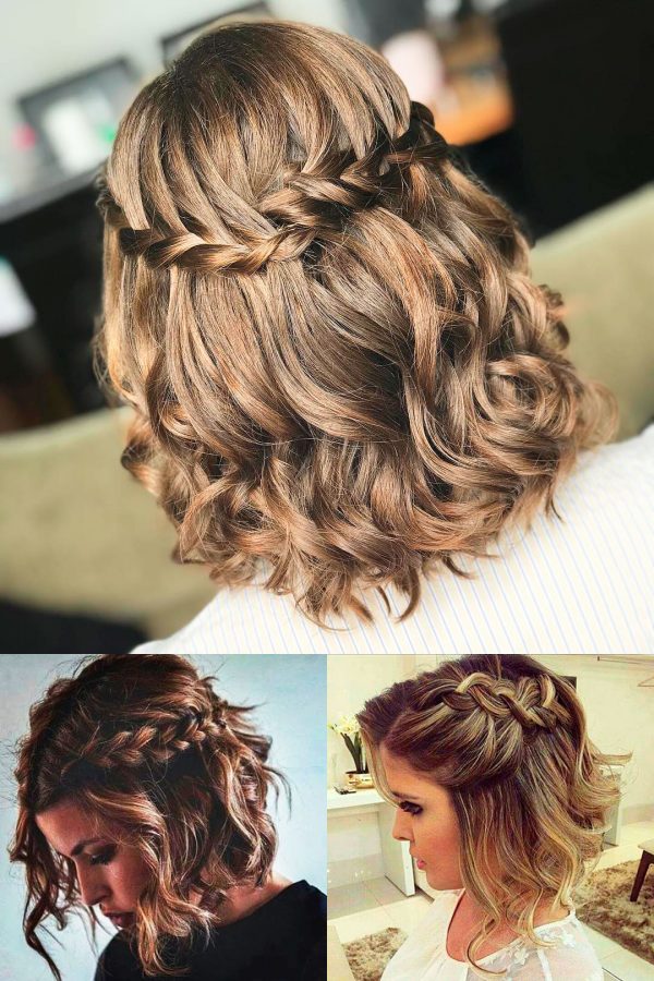 Stylish Short Curled Hair with Braid Half Updo Looks