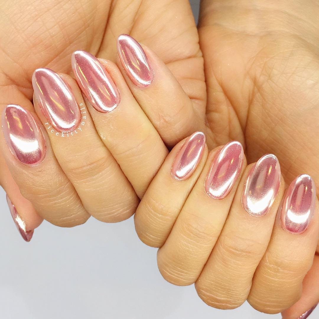 Cute Acrylic rose gold chrome nails