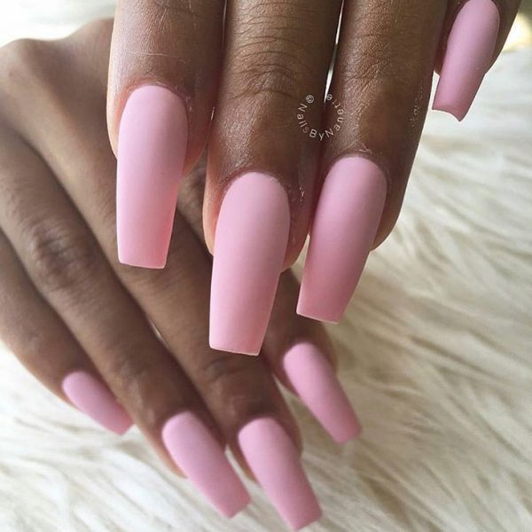 Amazing matte baby pink coffin nails!