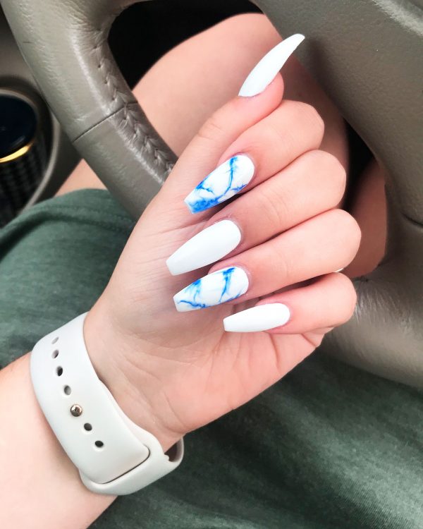 blue marble coffin nails with white coffin nails!