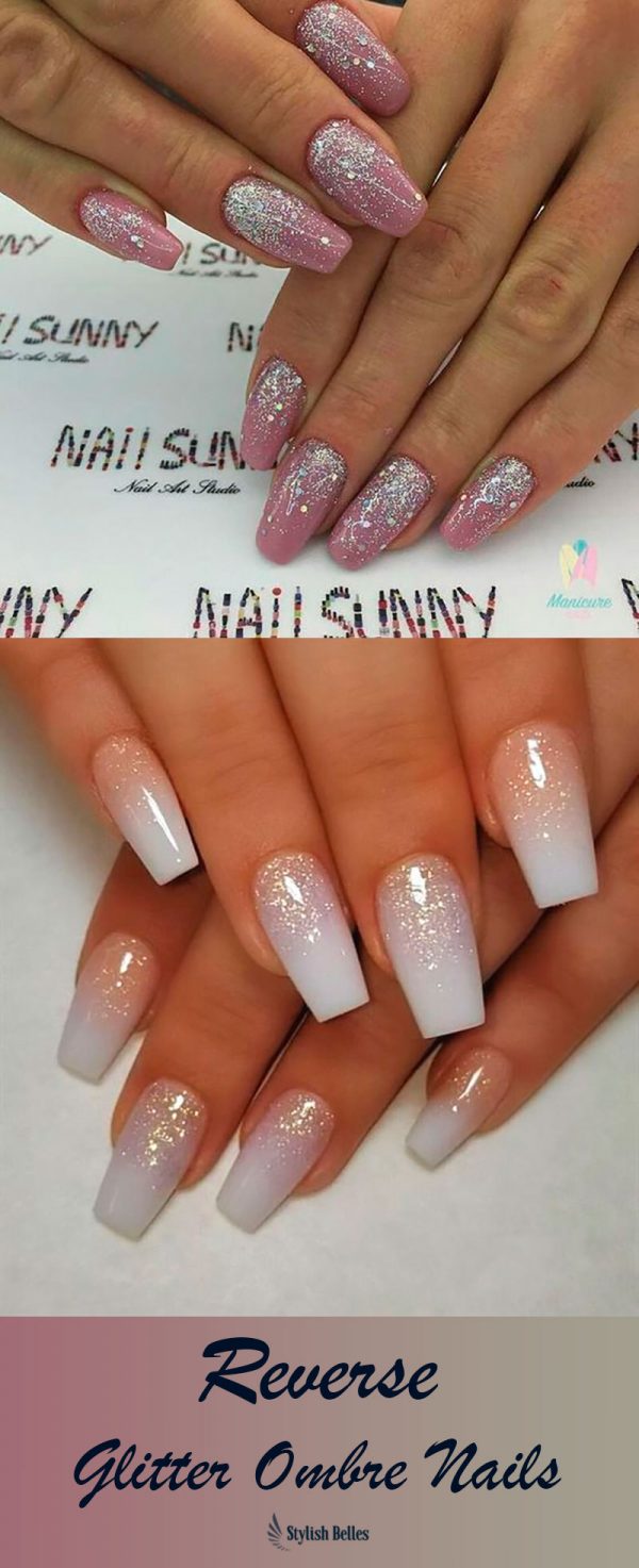 Amazing reverse glitter ombre nails!