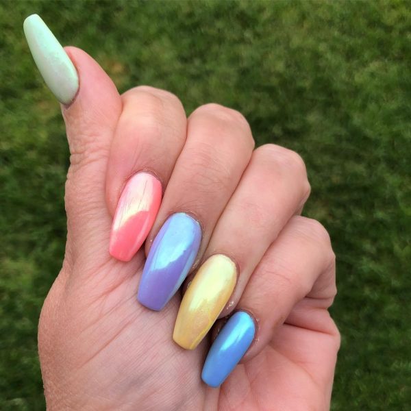 Beautiful Rainbow Coffin Nails!