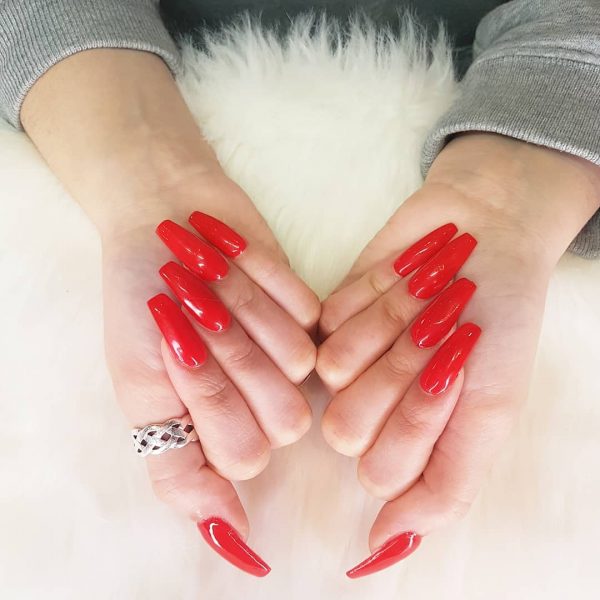 Cherry red coffin nails long set!