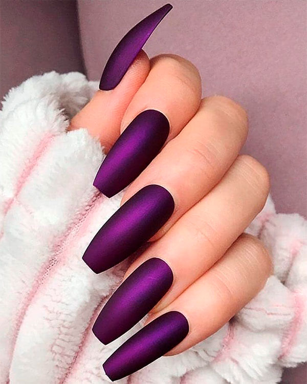 Cute matte dark Purple Coffin nails