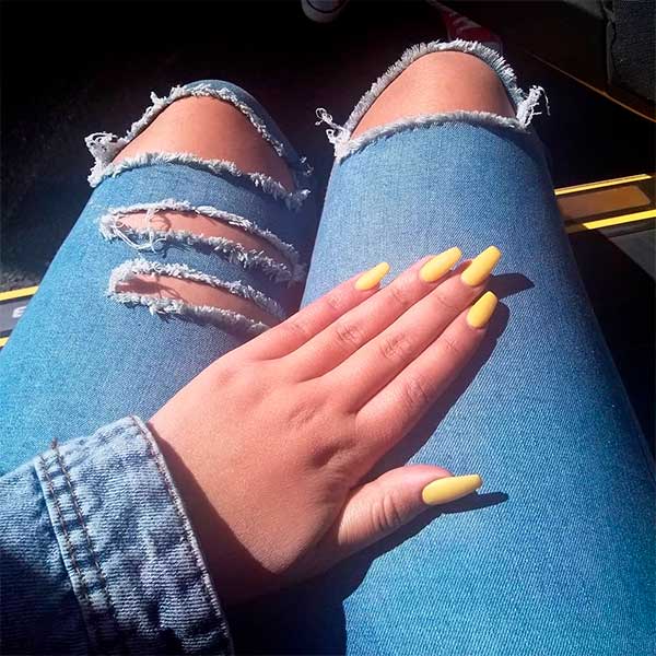 Elegant matte yellow acrylic nails coffin shaped set