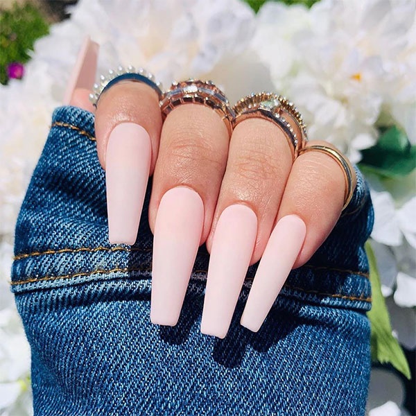 8.7 - Fancy matte coffin shaped baby pink nails