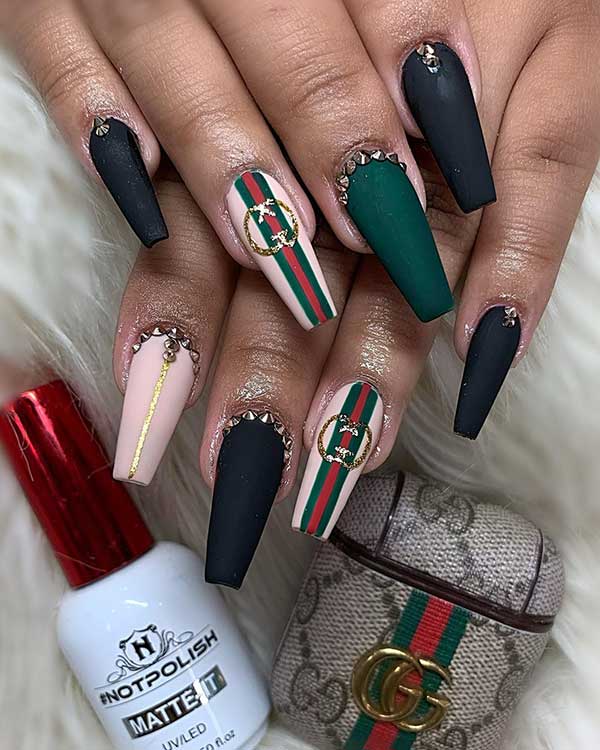 Gorgeous coffin shaped Gucci nails set!