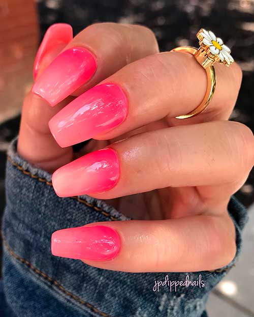 Medium length ombre coffin coral nails