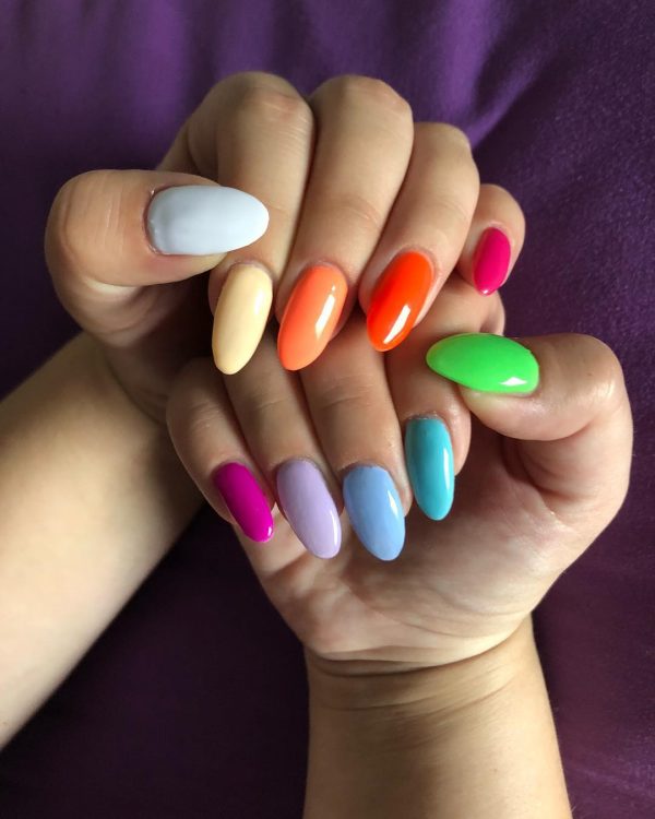 Cute summer nails consist of bright multi color summer nails