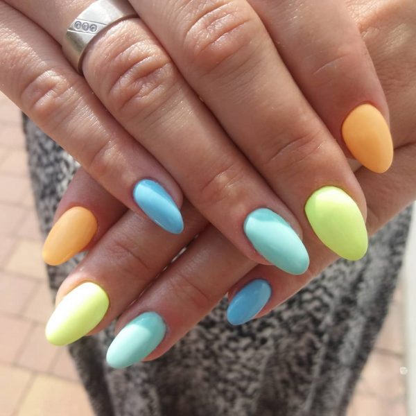 Cute summer nails set, which consists of matte nice colorful summer nails