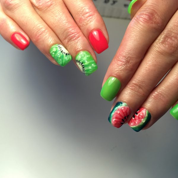 Amazing 3d fruit nail art using kiwi nails and watermelon nails!