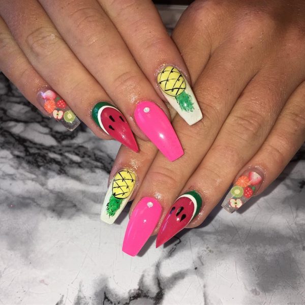 Amazing fruit nail art design for summer days! Amazing fruit nail art design for summer days!