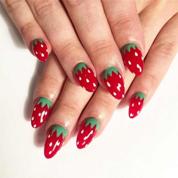 Gorgeous strawberry nail art, every girl will love this!