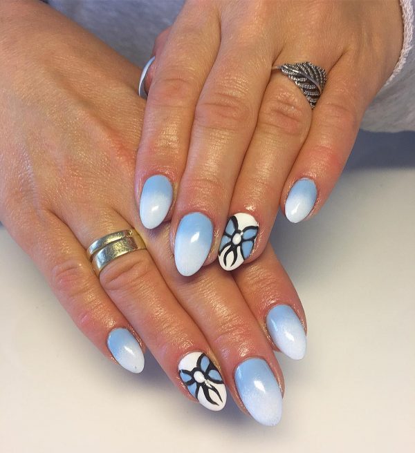 Amazing blue summer nails with ombre effect and accent butterfly nail!